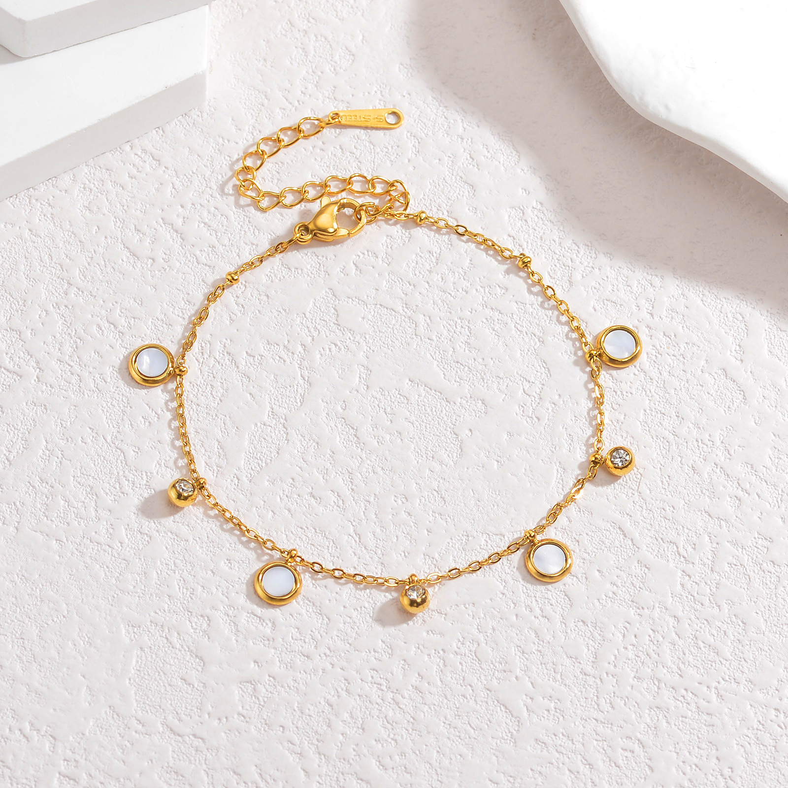 Pulsera de disco de concha blanca - 18k