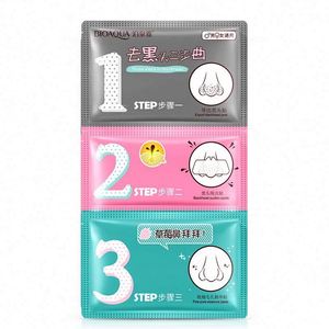 キットディープクレンジング収縮ポア鼻ケアBioaquaブラックヘッドマスク3ステップ