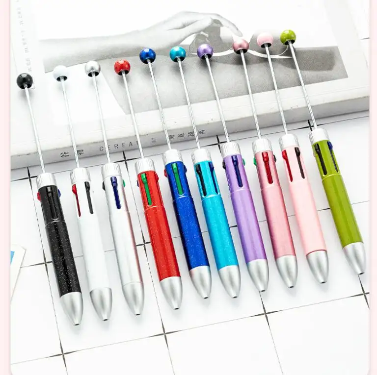 4 In 1 Multi DIY personalisasi empat warna manik pena kreatif perhiasan baru lucu Puzzle transparan plastik bola pena menulis