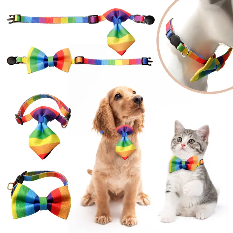 Venta al por mayor de accesorios LGBTQ para perros, gatos y mascotas, collares Rainbow Pride para perros y gatos