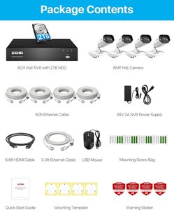 ZOSI 4K Spotlight Sistema de cámara de seguridad PoE 8 puertos 16CH 8MP 2TB HDD Cámaras IP PoE para interiores y exteriores Cámara IP de detección de personas - Product Image 6