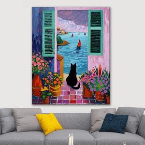 Diy定制数字绘画风景猫船成人绘画数字手绘海报和印刷家居装饰 - Product Image 2