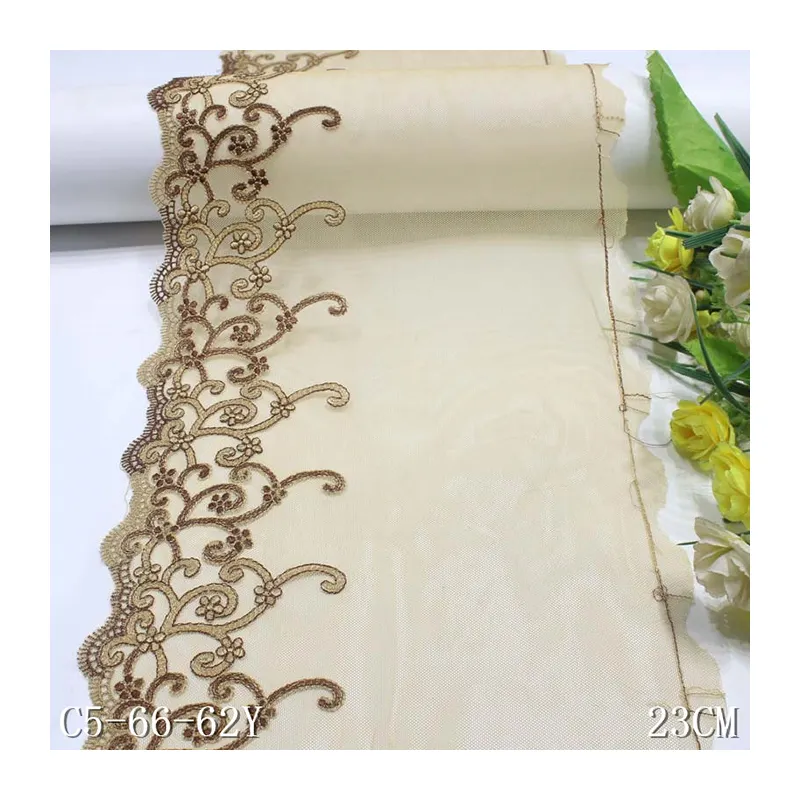 Encaje de bordado Floral elegante para sujetador, tela de cortina de malla amarilla de oliva, venta al por mayor
