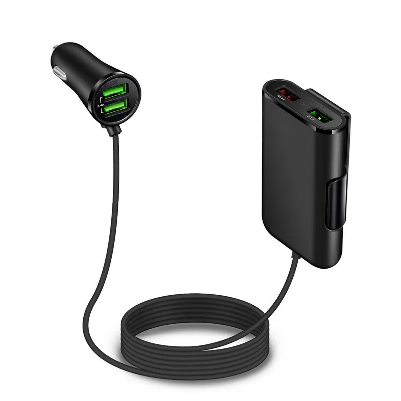 Cabo 4 em 1 qc3.0 para carros, cabo de 1.7m, 5v, 8a, adaptadores de energia do telefone celular traseiro e dianteiro