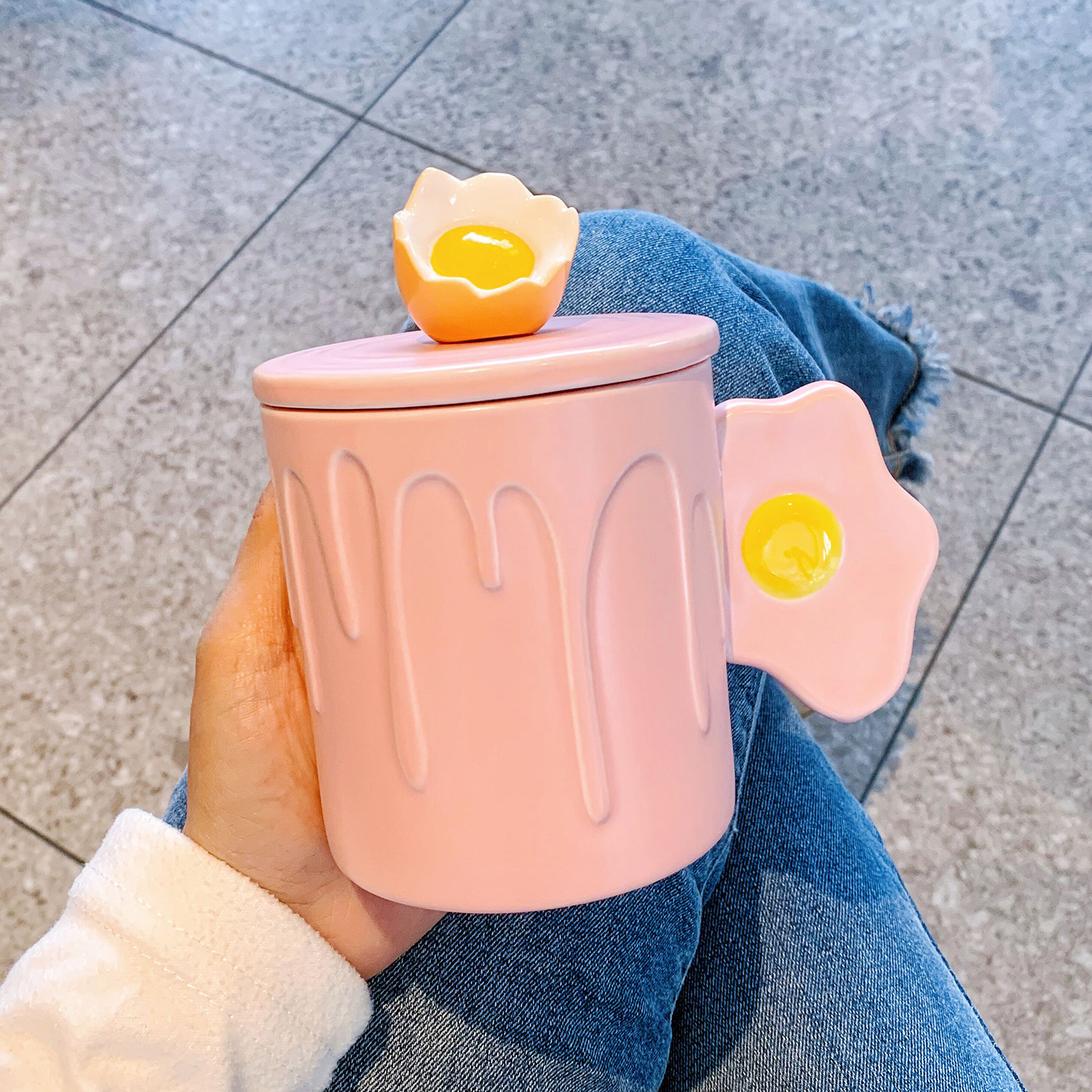 Pink poached egg-cup lid spoon