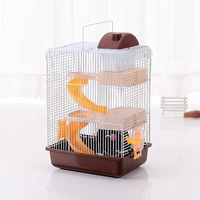 Mangkuk Makanan Rumah Hewan Peliharaan Kustom Kandang Hewan Kecil Plastik 3 Tingkat Kandang Hamster Mewah dengan Ketel Di Dalam