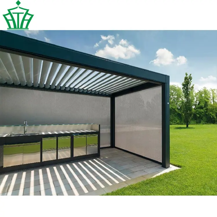 Pérgola de jardín de aluminio motorizada, diseño moderno, para techo de Patio, con persianas