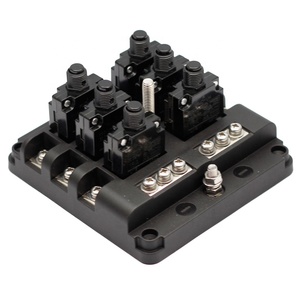 LEDインジケータ付き防水6ウェイ回路ブレーカーボックス、32V DC、車、マリン、バス用のマイナス端子 & プッシュリセット-15Aヒューズ - Product Image 1