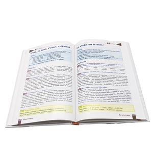 หนังสือปกแข็งไวยากรณ์ฉบับภาษาฝรั่งเศสพิมพ์สีเต็มรูปแบบหนังสือที่ผลิตตามสั่งจากโรงงาน