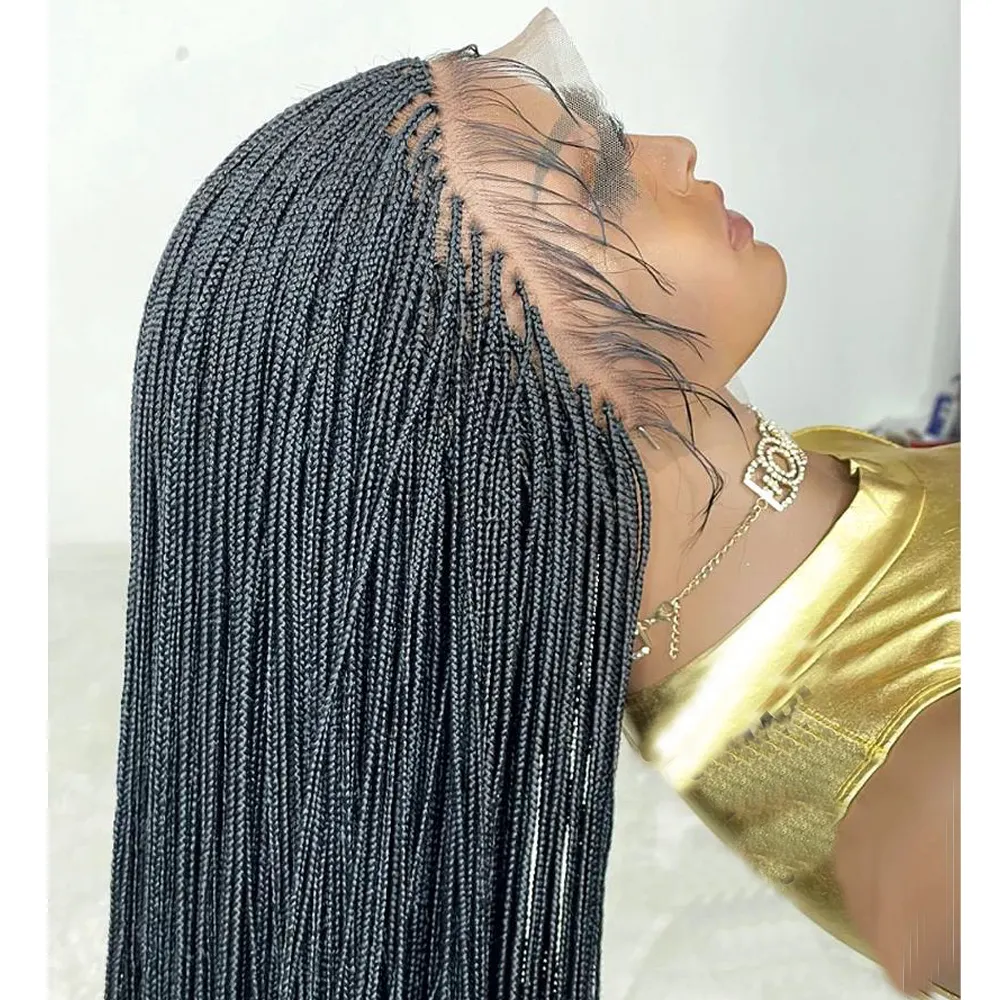 Peruca afro sem cola, peruca afro de cabelo sintético sem cola com renda frontal completa trançada para mulheres negras