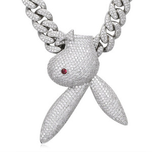 Hip Hop Jewelry Bling <strong>Red</strong> Eye Rabbit Pendant with Iced Out Cuban <strong>Chain</strong>