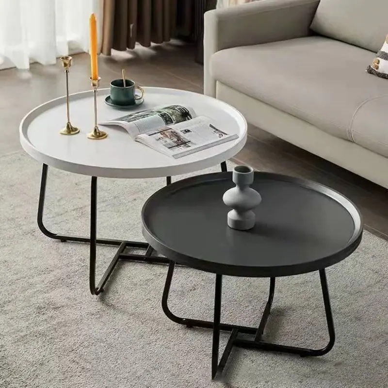 Table de salon Table basse ronde Ensemble Tables basses industrielles en métal avec pieds en métal