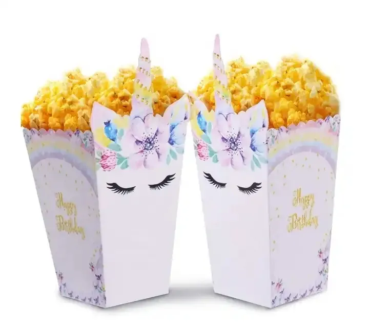 12 pezzi scatole di Popcorn unicorno arcobaleno Baby Shower decorazioni per feste di compleanno forniture per scatola di Popcorn unicorno per festa