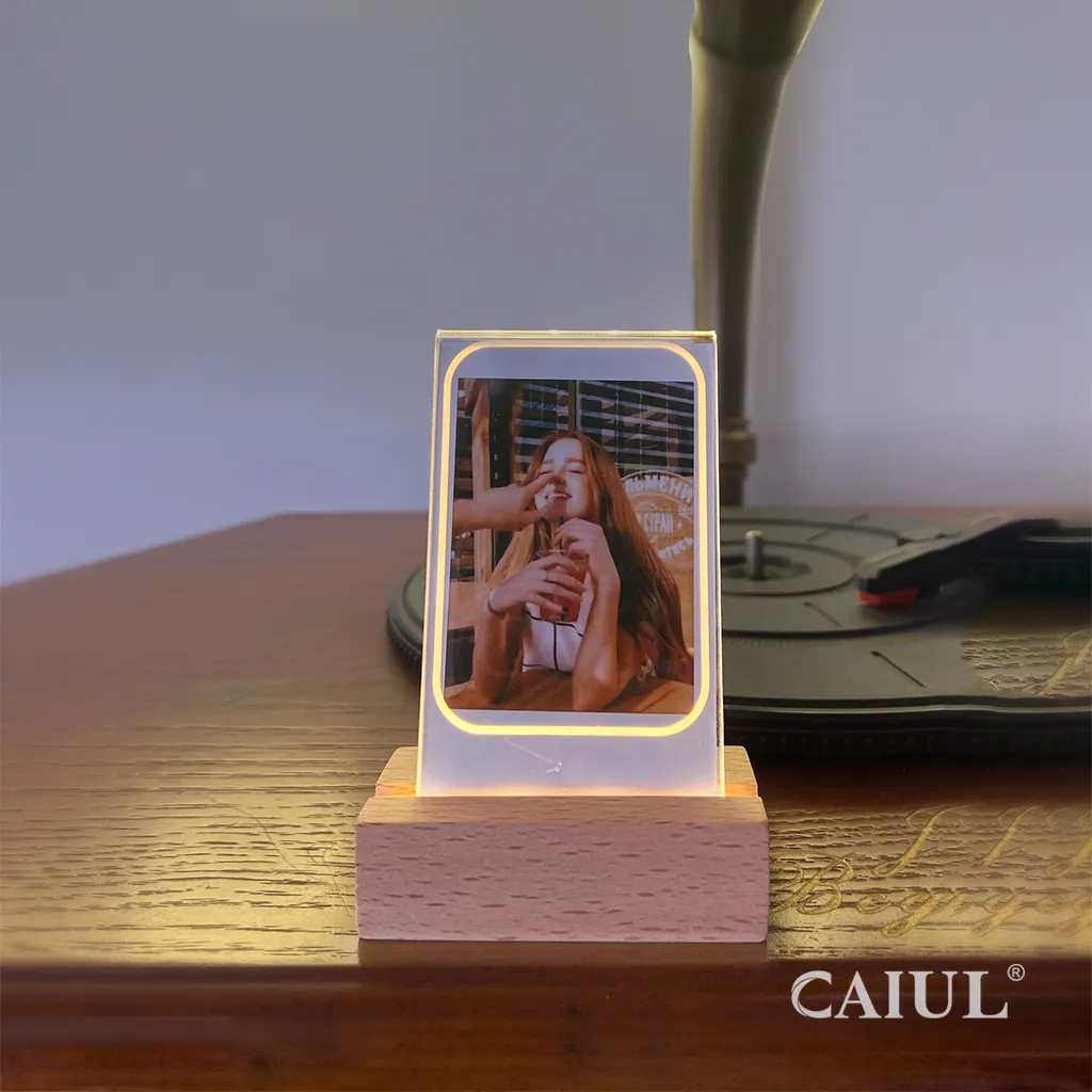 Neuankömmling Luminous Wood Stand Instax Mini Fotofilm Bilderrahmen Mit Sperrholz ständer Led Acryl rahmen