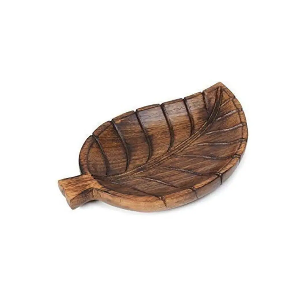 나무 장식 잎 디자인 서빙 트레이 손으로 새겨진 독특한 가구 장식