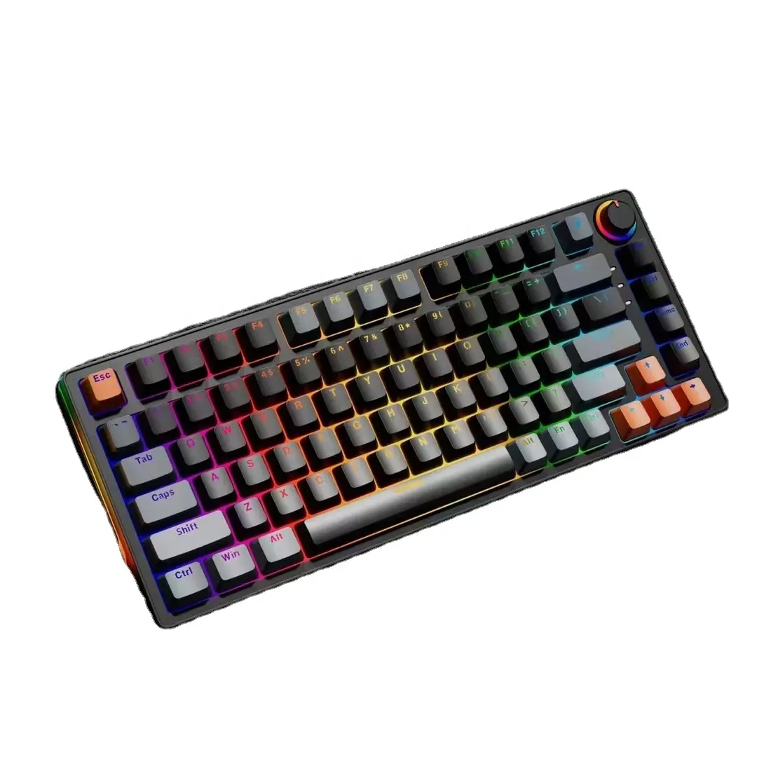 Teclado mecánico de 75 teclas, dos colores, moldeado por inyección, botón rotativo multimedia, RGB