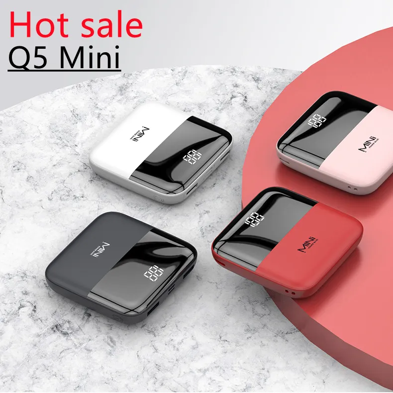 Fabrik Großhandel Amazon Hot Sale 10000 Mah Abs Q5 Mini Dual USB tragbares Ladegerät schlank mit 2 USB-Anschluss für Handy Power Bank