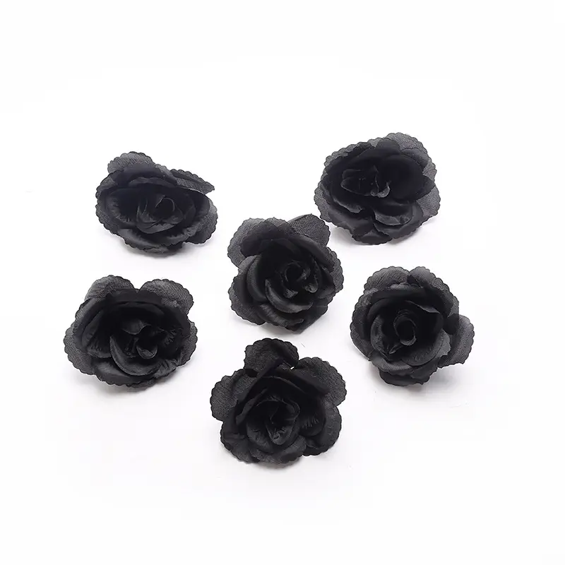 Rosas negras de flores artificiales, rosas de seda sin tallo para ramos de boda, decoración usada, flores hechas a mano DIY