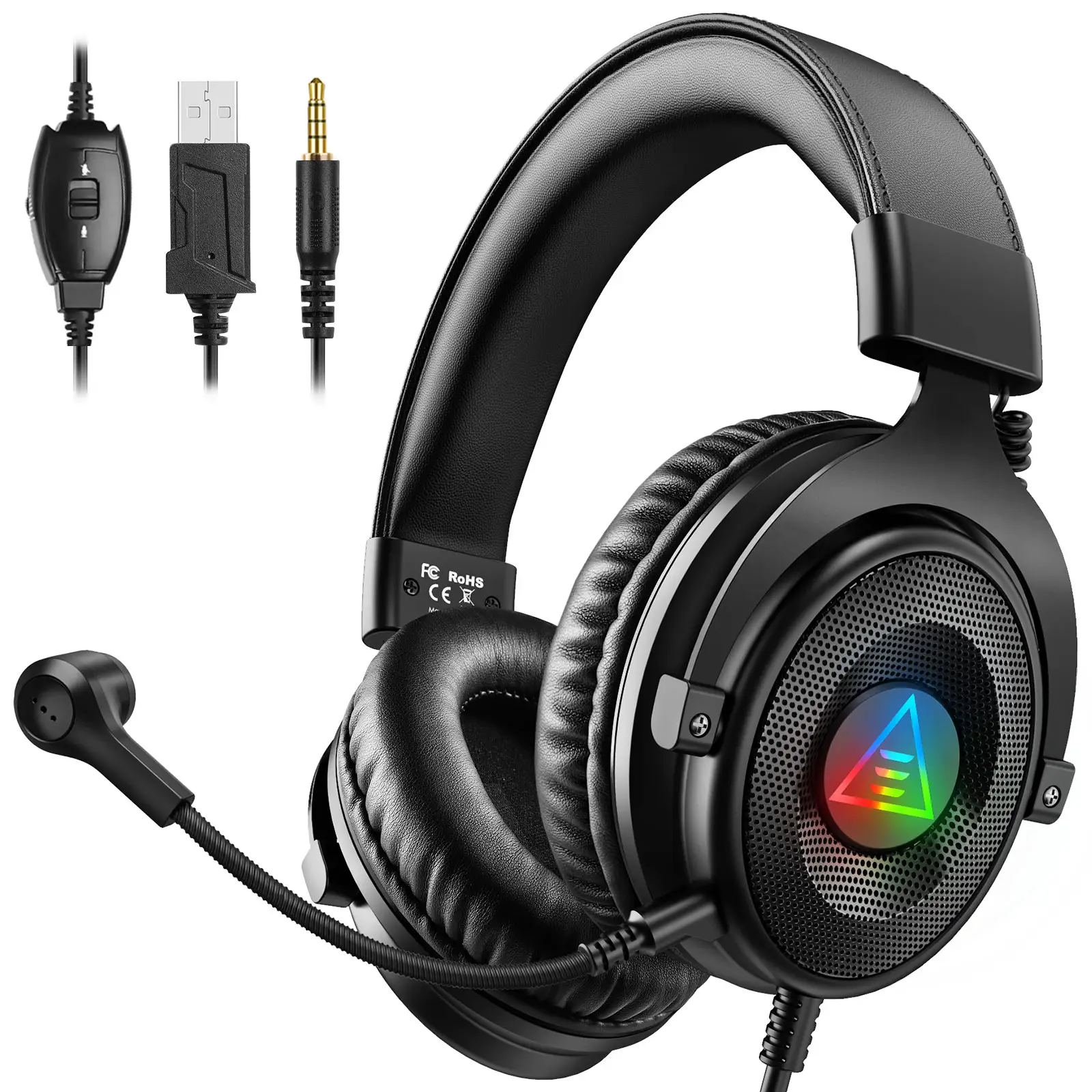 EKSA E900DL RGB Gaming Headphones Stereo Wired Video Game Headset Com Microfone com cancelamento de ruído Para PC/PS5 // PS4