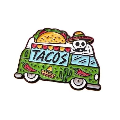 Tacos amusants personnalisés camion de nourriture chapeau col vestes magasin de souvenirs sans minimum cool métal émail broche avec carte de support