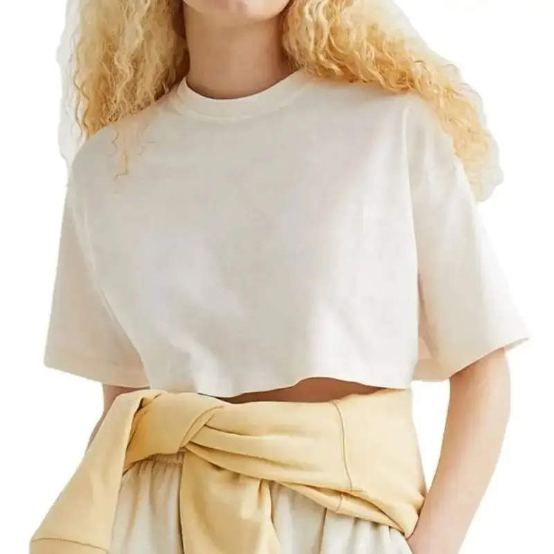 Top corto de verano, camiseta Sexy 100% de algodón para mujer, camiseta lisa en blanco de alta calidad para mujer
