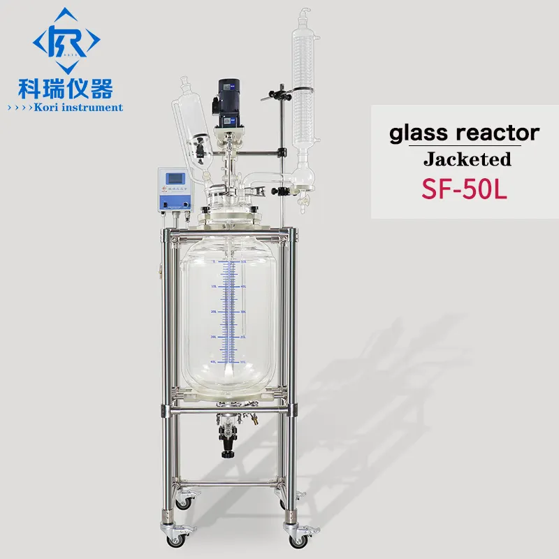 Dupla camada vidro reator vácuo destilação jaqueta reator laboratório shigh-temperatura e vácuo síntese química agitador