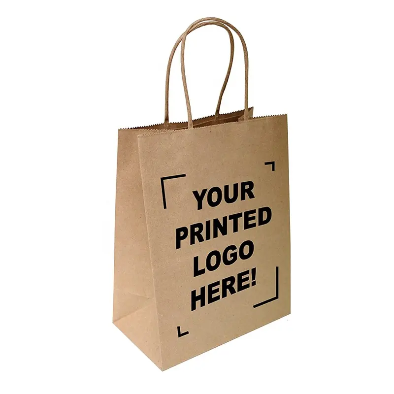 Recyclable Kraft Paper Bag With Own Logo Custom White Brown Black Kraft Shopping Paper Bag With Handle Take Away Paper Bag