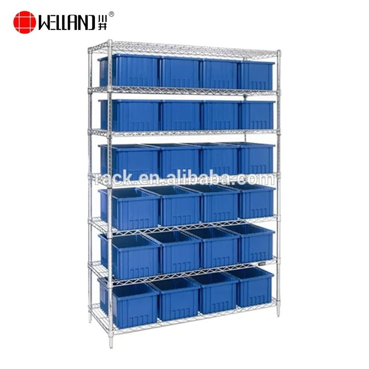 Chất Lượng Cao 7 Lớp 250kgs Nhiệm Vụ Nặng Nề Nhà Máy Kho Kim Loại Lưu Trữ Giá Kệ Với Bin, Nhựa Bin Dây Kệ