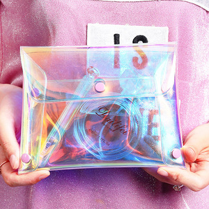 PAXDUN promosyon hediye düğmesi kapatma lazer PVC makyaj çantası Pvc jöle zarf kozmetik çantası - Product Image 5
