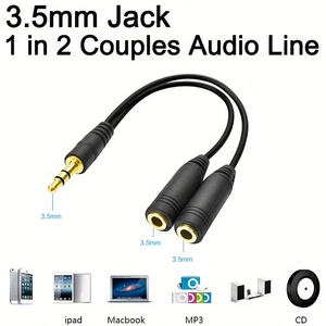<strong>Audio</strong> Aux Cables <strong>3</strong>.5mm 1 Male to 2 Female Headphone Splitter 2 in 1 <strong>Audio</strong> Cable <strong>Adapter</strong> - Product Image 2