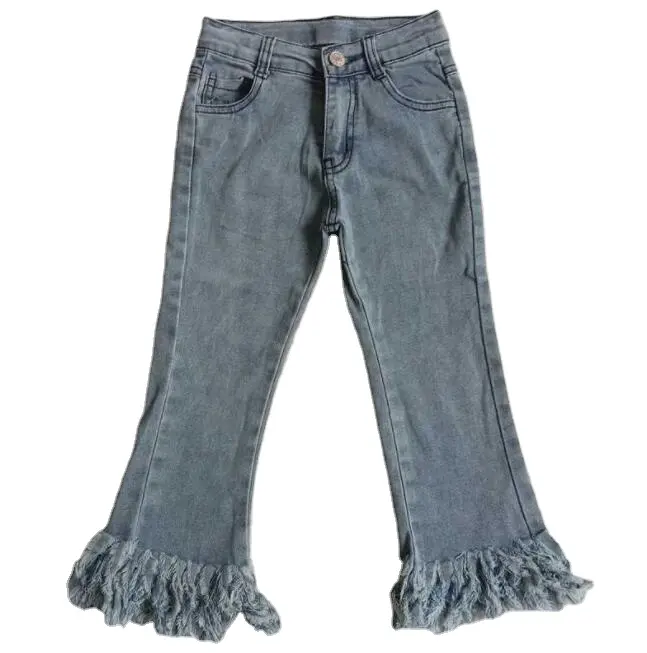 Lente/Herfst Baby Effen Omzoomd Denim Broek Hoge Taille Fashion Casual Slim Denim Volledige Lengte Plus Size Tieners Jeans voor Kid Gir