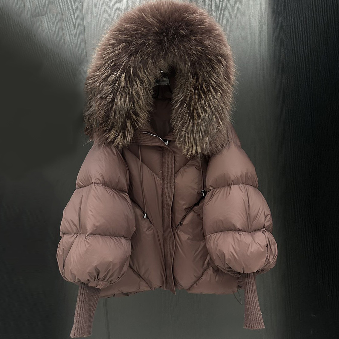 Col en fourrure de raton laveur marron+marron