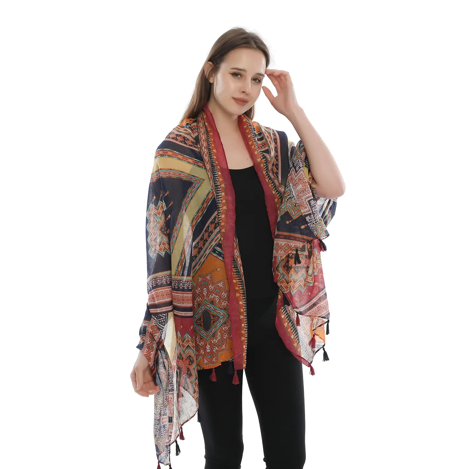 Mode Frauen Tribal Aztec Print Quaste Schals und Schals Pfeil Print Wickels chal Hijab Geometrie Voile Schal