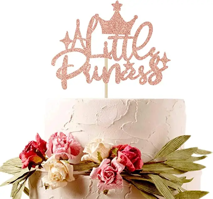 A Litter Princess Baby Shower Pink Gold Paper Cake Topper for Happy Birthday and Baby Shower Party Cake Decoration