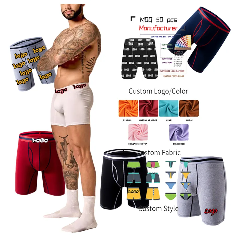 Cuecas boxer masculinas de algodão para homens, cuecas boxer de bambu e jacquard respiráveis com logotipo personalizado