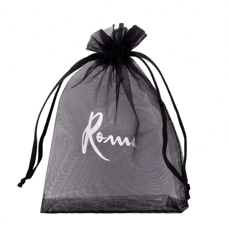 Huiran Custom Mesh Organza Bolsas Sacos De Doces Grande Rosa Preto Organza Gift Bag Drawstring Custom Organza Bag Atacado