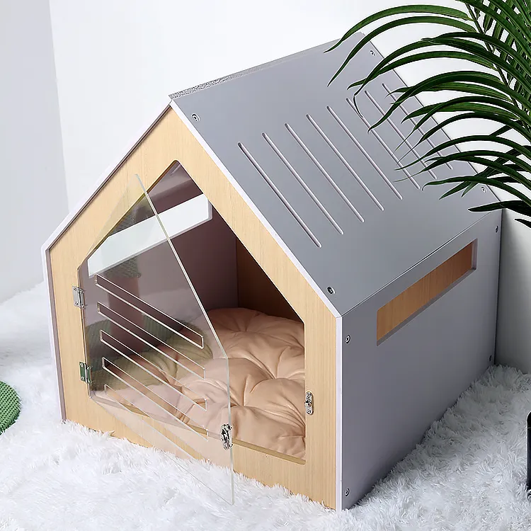 Houten Indoor Moderne Witte Hond Kat Huis Met Acryl Deur Huisdier Meubels Indoor Hondenhok Kennel