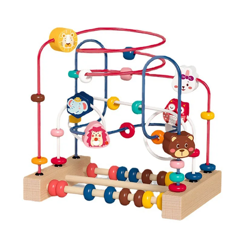 Carrinho de madeira de animais criativos, carrinho de frutas em torno de miçangas, brinquedo infantil montessori, brinquedos para educação precoce