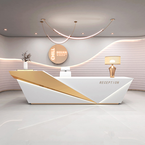<strong>Custom</strong> Modern Adjustable Height Green Reception <strong>Desk</strong> Beauty Salon Reception <strong>Desk</strong> for Two <strong>Computers</strong> - Product Image 5