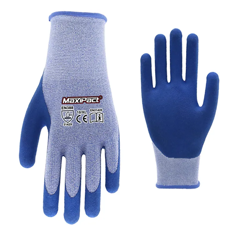 MaxiPact Latex Sandy RTS Venta al por mayor 13 Gauge Poliéster Alambre Recubierto Spandex Antideslizante Mantenimiento de automóviles Guantes DE TRABAJO