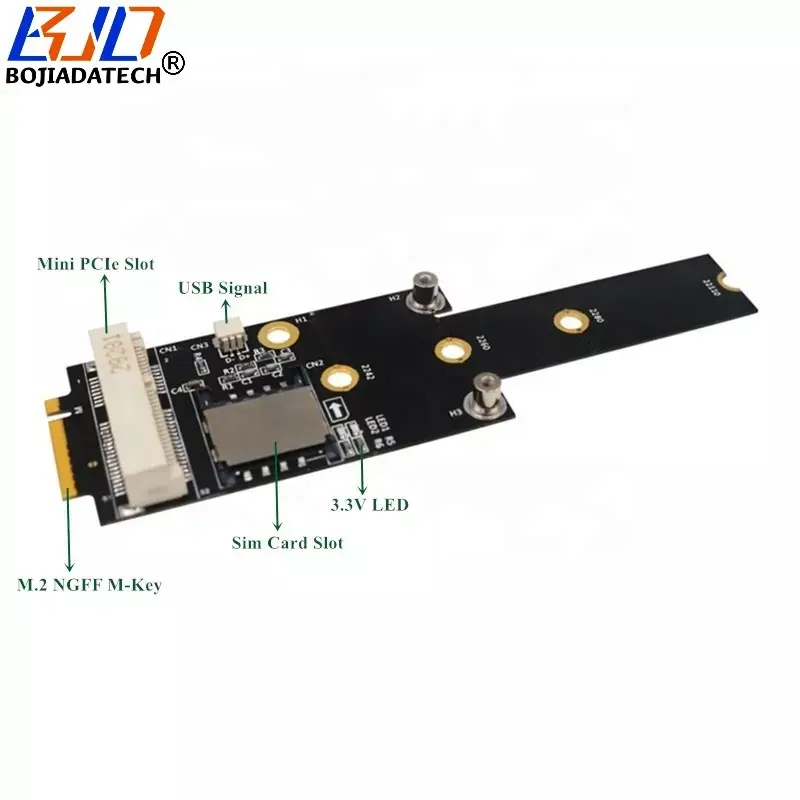 Tarjeta elevadora de adaptador inalámbrico M.2 NGFF M-Key a Mini PCI-E PCIe con ranura para soporte de tarjeta SIM para módulo Wifi BT/módem 4G GSM LTE