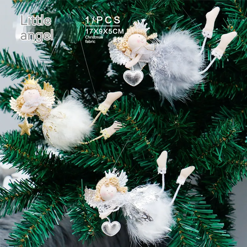 Décorations de Noël en stock, pendentifs de poupée en peluche ange mignon, cadeaux suspendus d'arbre de Noël