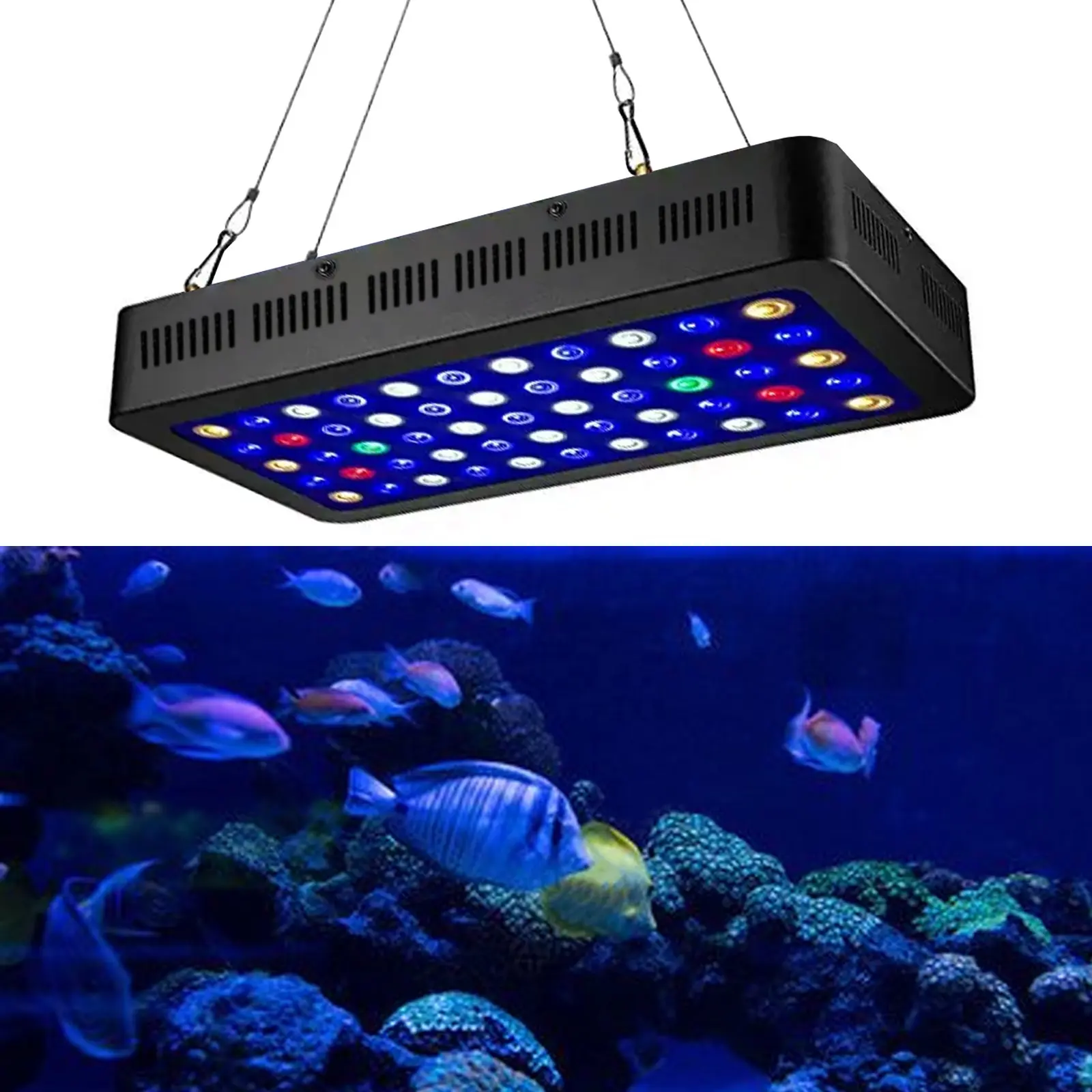 Liweida 2 मंद और 2 स्विच पूर्ण स्पेक्ट्रम पैनल wrgb मछलीघर रोशनी का नेतृत्व किया 3w * 55pcs शीट धातु समुद्री मूंगा नमक और पानी दीपक के लिए