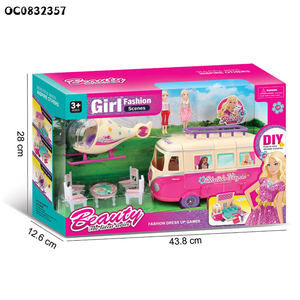 3.5&quot; Pretend Play Dress up Bus Picnic Mini Fashion Doll Houses <strong>Toy</strong> Doll Car for Kids
