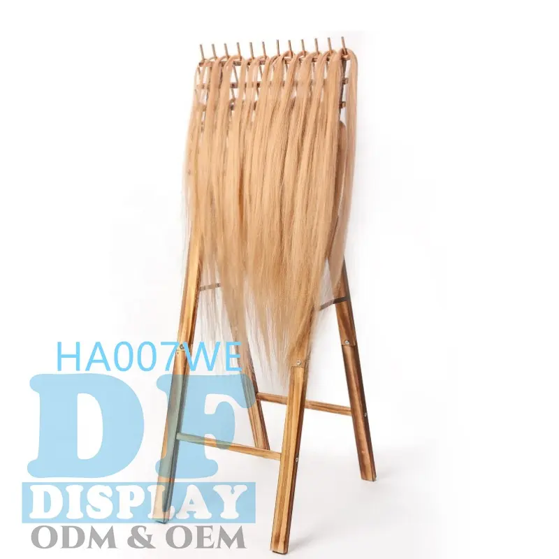 Espositore per estensione dei capelli intrecciare la cremagliera per capelli pieghevole in legno in piedi divisorio per capelli intrecciare stand up rack braiders