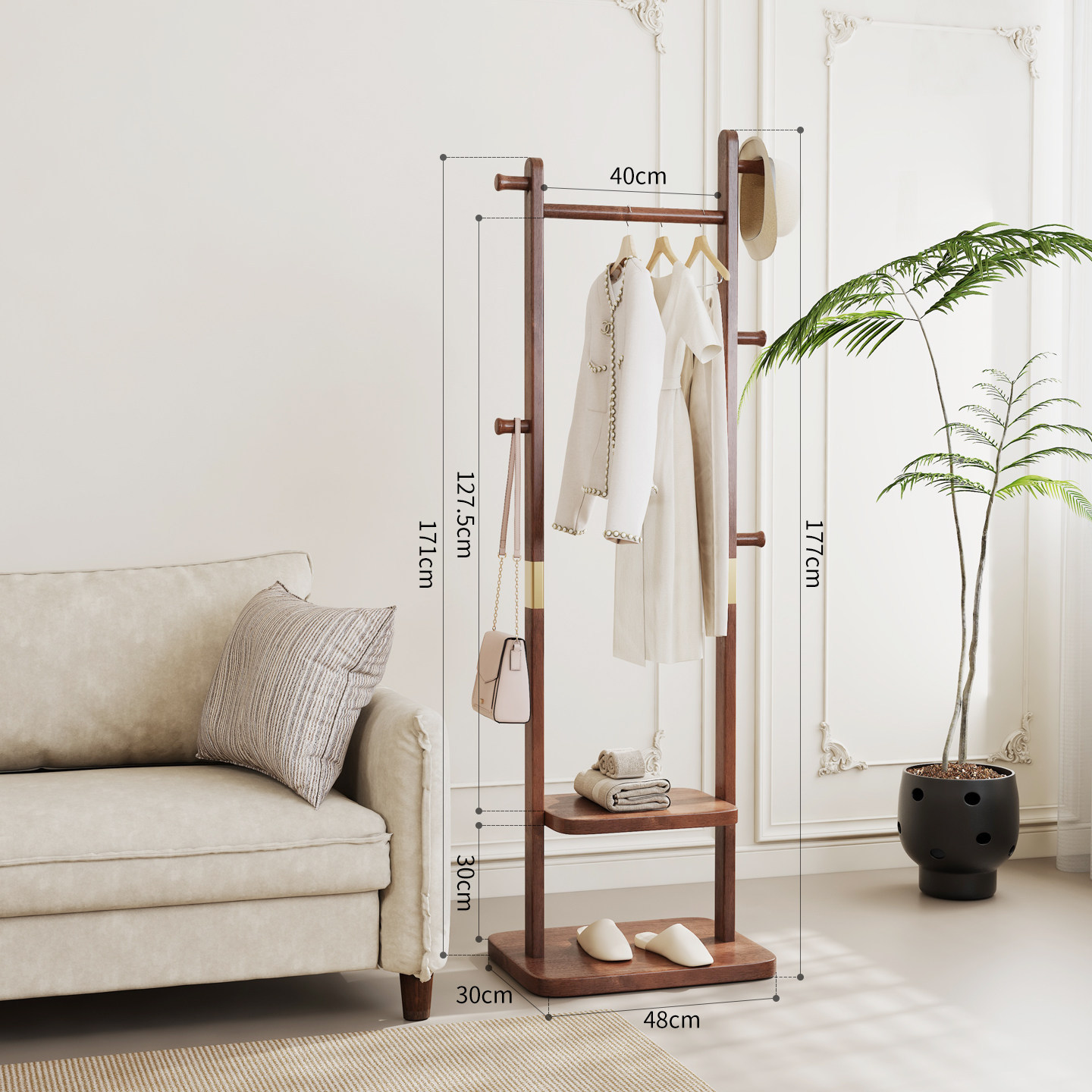 Double-layer coat rack, brown, 40cm (no wheels)