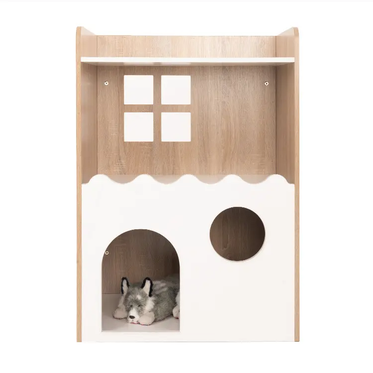 Casa in legno a due strati in legno per cuccioli di gatto