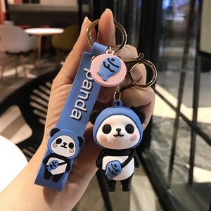 廉价橡胶卡通动物3D软聚氯乙烯熊猫钥匙扣带定制标志 - Product Image 2