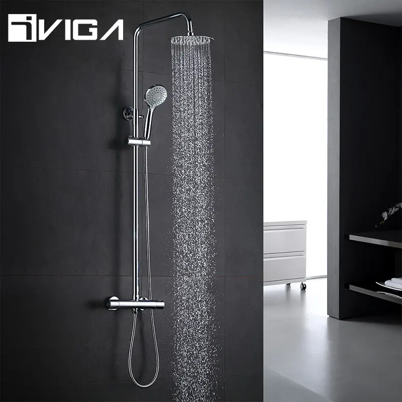 VIGA de fábrica termostático ducha latón cromado ducha de lluvia de lujo la termostático ducha de baño Mixerer