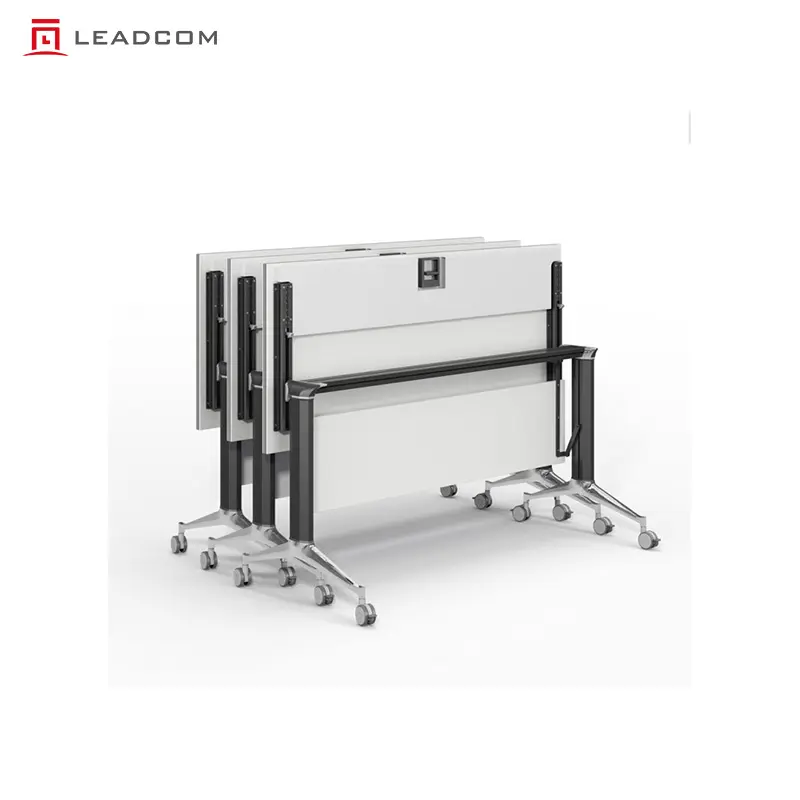 Leadcom LS-414折りたたみ式フリップトップトレーニングテーブル折りたたみ式トレーニングルームデスクスタッカブル会議室テーブル、調整可能なビーム付き
